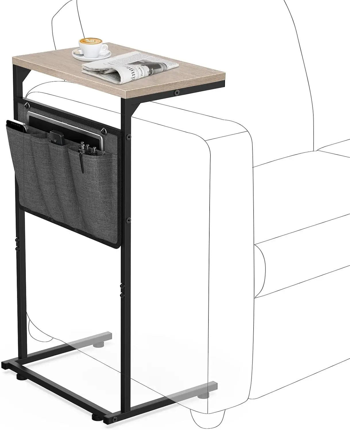 

C Shaped End Table, Small Side Table for Couch and Recliner, Slide Under Sofa Tray Desk with Storage Bag for Living Room and