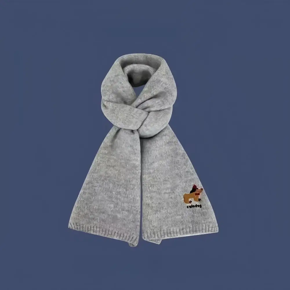 Retro dachshund cachecol de malha engrossar cão bordado xale estilo coreano cor sólida inverno lã cachecóis estudante