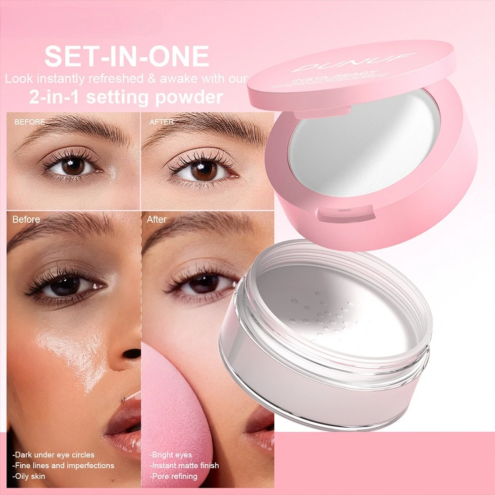 Set aus losem Puder und gepresstem Puder, ölkontrollierendes Make-up-Fixierset, langanhaltendes, mattes Finish für fettige und kombinierbare Haut