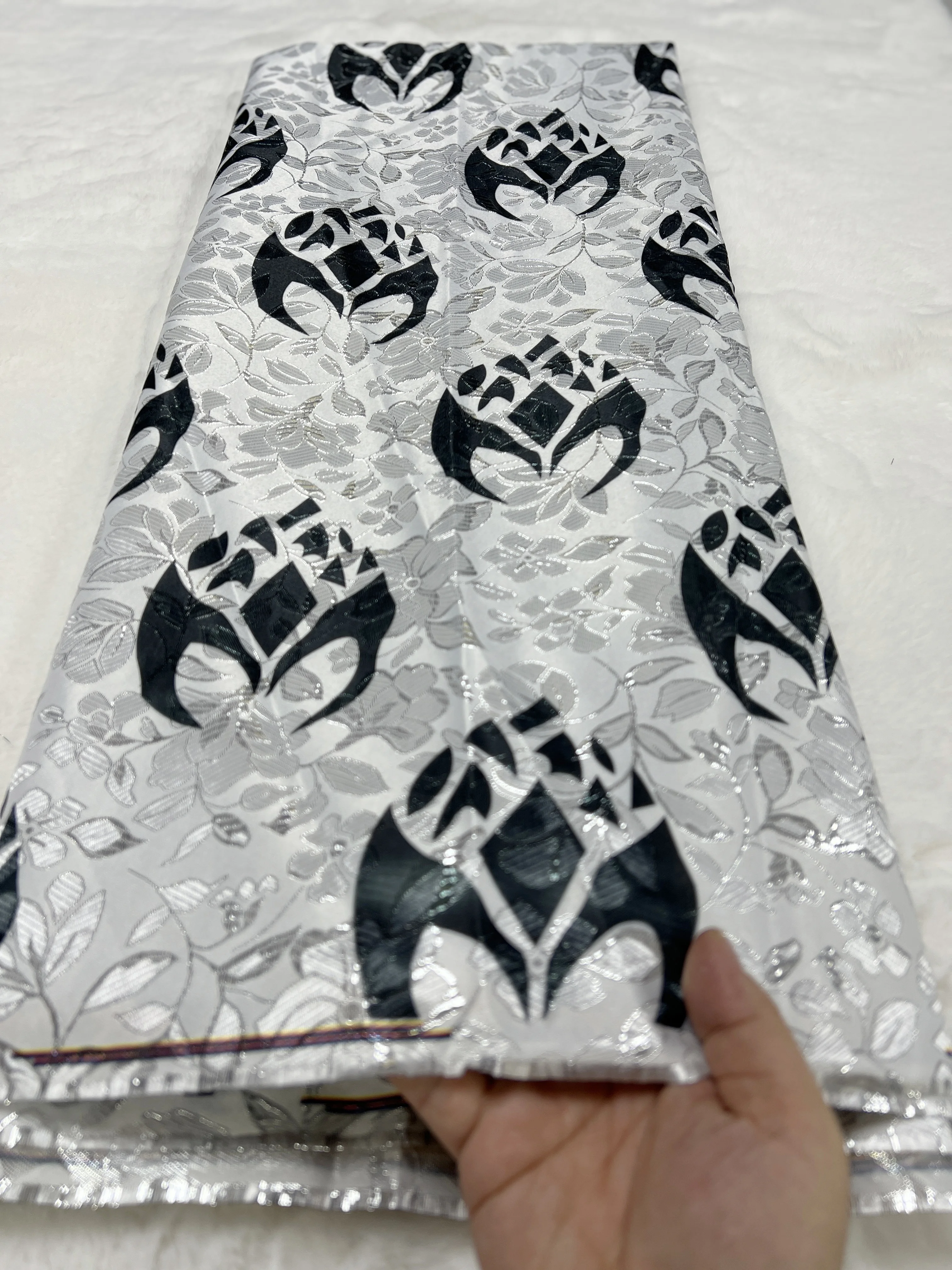 New Arrival High Quality 5 Yards Jacquard Silk Printed Fabric with Gold Line For Party Dress Sewing Materials Jacquard TV1119-2