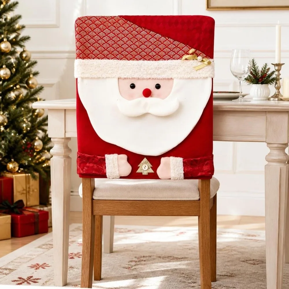 Cartoon Christmas Chair Covers Comfortable Removable Reindeer Chair Back Cover Decorative Snowman Plush Stool Covers