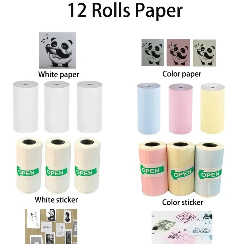 57mm Thermal Paper Colorful Children Photo Paper Self-adhesive Sticker for Mini Printer Printing Replacement Accessories Parts