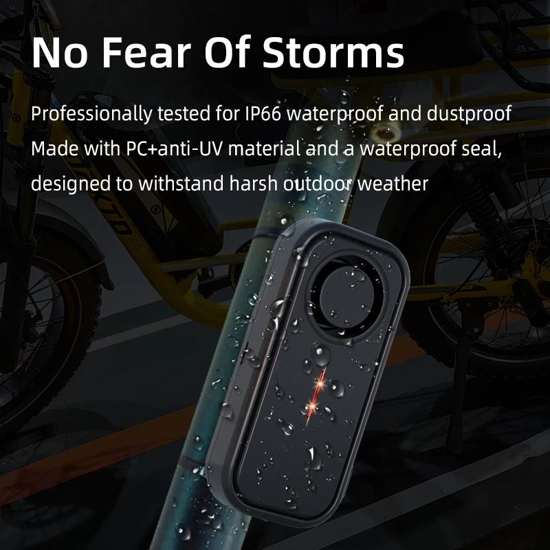 إنذار اهتزاز، حجم مستوى السيارة 113 ديسيبل، 7 مستويات حساسية، مقاومة للماء IP66، جهاز تحكم عن بعد 30-60 مترًا، مادة PC المضادة للأشعة فوق البنفسجية