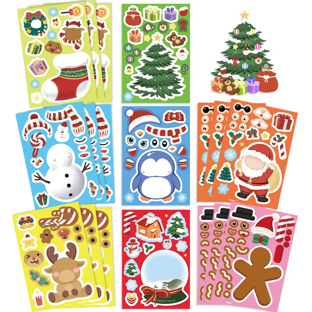 Festive Christmas Character Face Assemble Stickers 8 Sheets Creative Scrapbooking Transparent Decoration RecordingYourLife Store