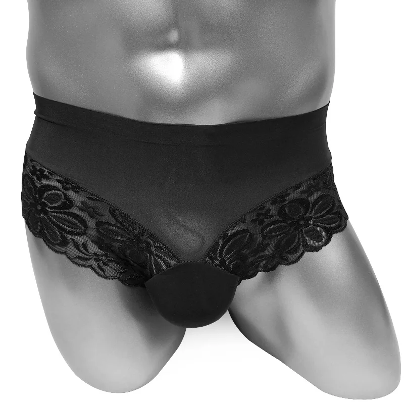 Cuecas eróticas de renda para homens, roupa íntima com bainha para pênis, calcinha sissy, lingerie sexy, fantasia adulta engraçada, biquíni para homens