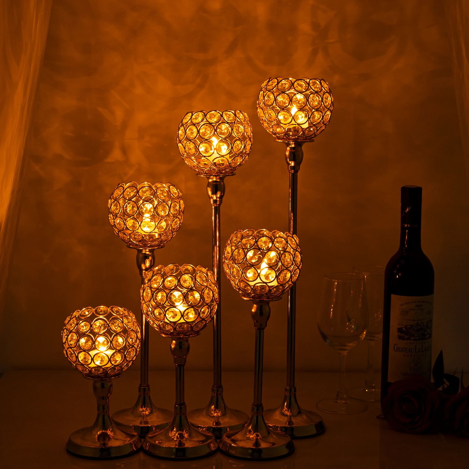 6pcs Crystal Tealight Candle Holders Metal Glass Candlesticks Wedding Table Centerpieces, Holiday Home Decoration, Hogar Moderno image 6