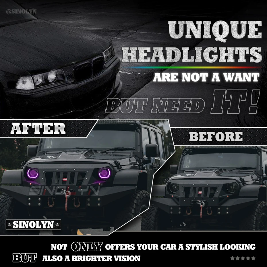 Sinolyn 2,5/3,0 Zoll RGB LED Angel Eyes Shrouds für Xenon LED Projektor Objektiv Revolving Dynamische Blinker Fließende Halo Blenden – Detail 6