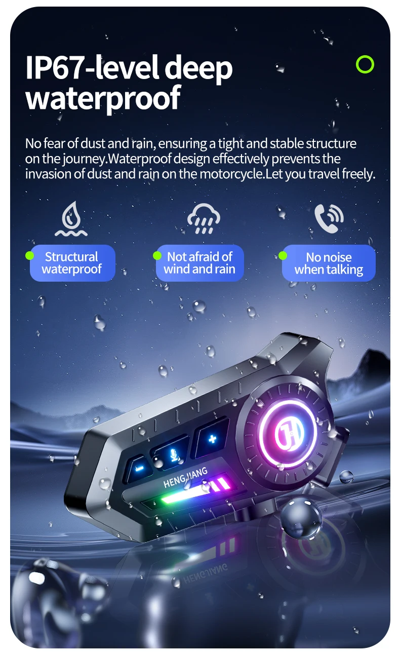 Bluetooth-Motorradhelm-Headset 5.6, kabellos, IPX6, wasserdicht, Geräuschunterdrückung, 1000 mAh, lange Standby-Zeit, Freisprecheinrichtung – Detail 3