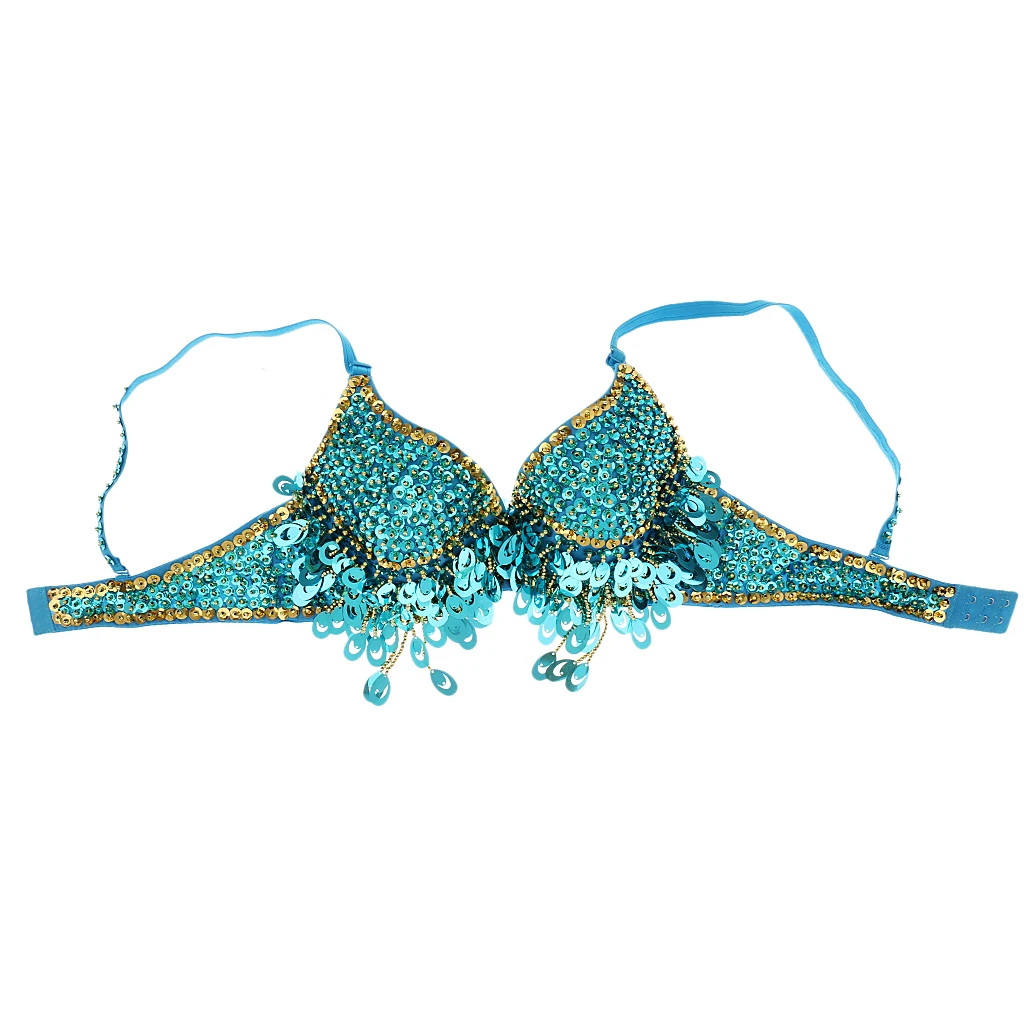 Stylish Belly Dance Bra With Adjustable Neck Strap Sparkling Sequin Tassels Hand Wash Only