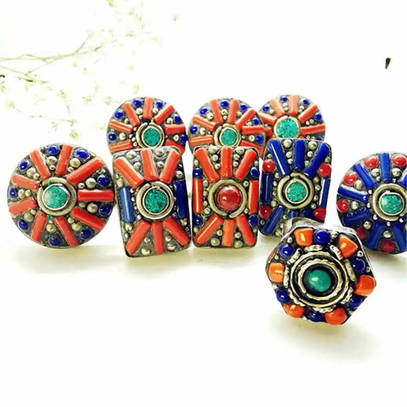 Vintage Flower Rings for 2022 Spring Tibetan Ethnic Jewelry Open Size Finger Ring R106