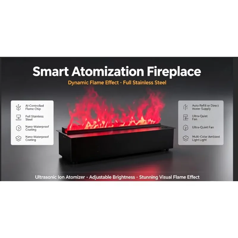 Europe US CE-certified Electric Stainless Steel Mist Fireplace Built-in Simulated 4D Flame Atomization For Indoor Use B&Bs