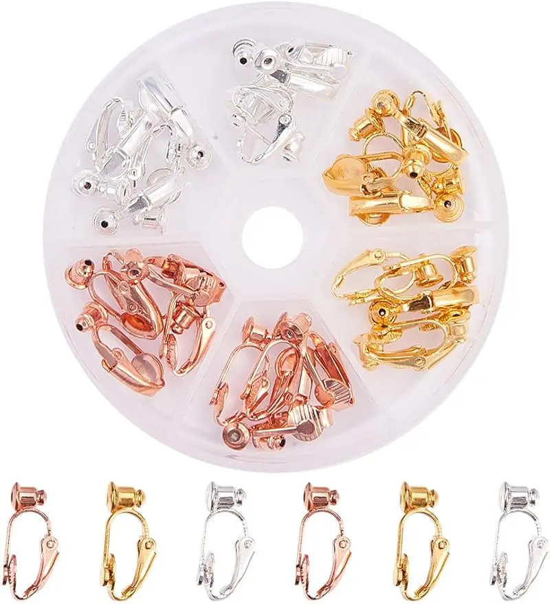 

30Pcs Brass Clip-on Earring Converter Component 19x6x9mm for Non-Pierced Ears 3 Colors