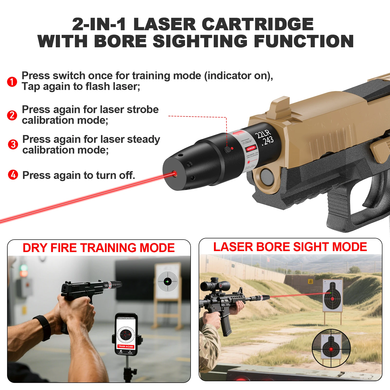 22LR.243 مدرب ليزر ثنائي الغرض مع معايرة ثابتة عالية الدقة وقفل الهدف