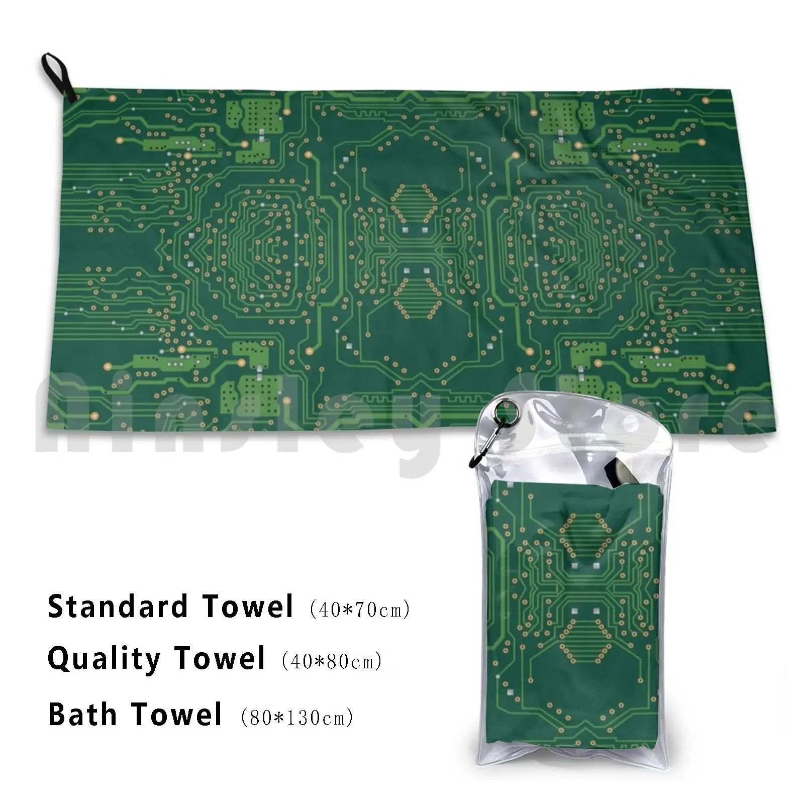 Computer Motherboard Pattern Beach Towel Quick Dry Quality Towel Computer Cpu Motherboard Electronics Circuits Green