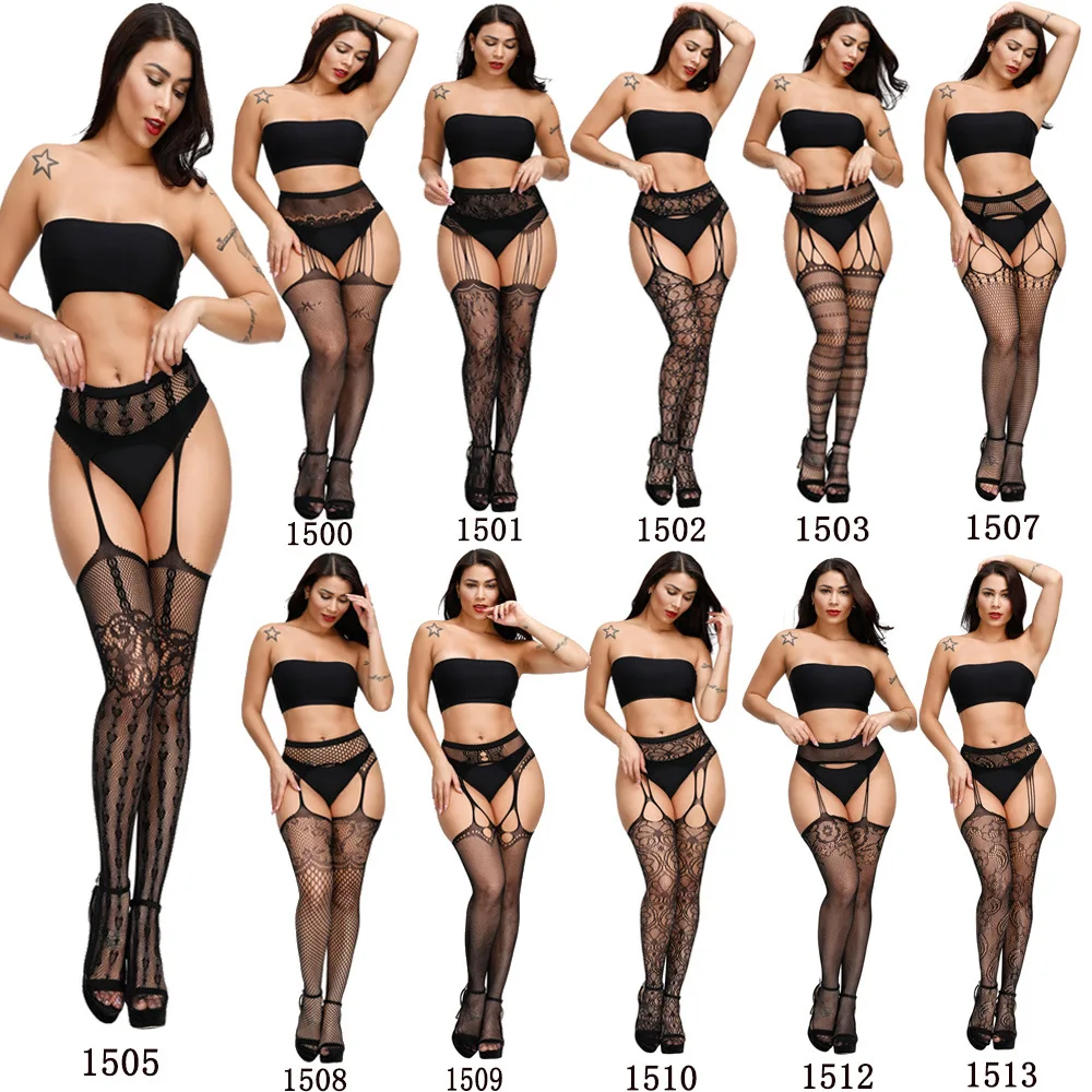 

26 Styles Women Sexy Stocking Fishnet High Waist Transparent Tights With Garter Belt Pantyhose 2022 New Crotchless Mesh Lingerie