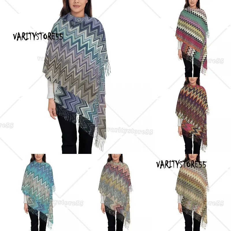 

Personalized Printed Home Zig Zag Bohemian Scarf Women Men Winter Warm Scarves Zigzag Boho Pastel Shawls Wraps