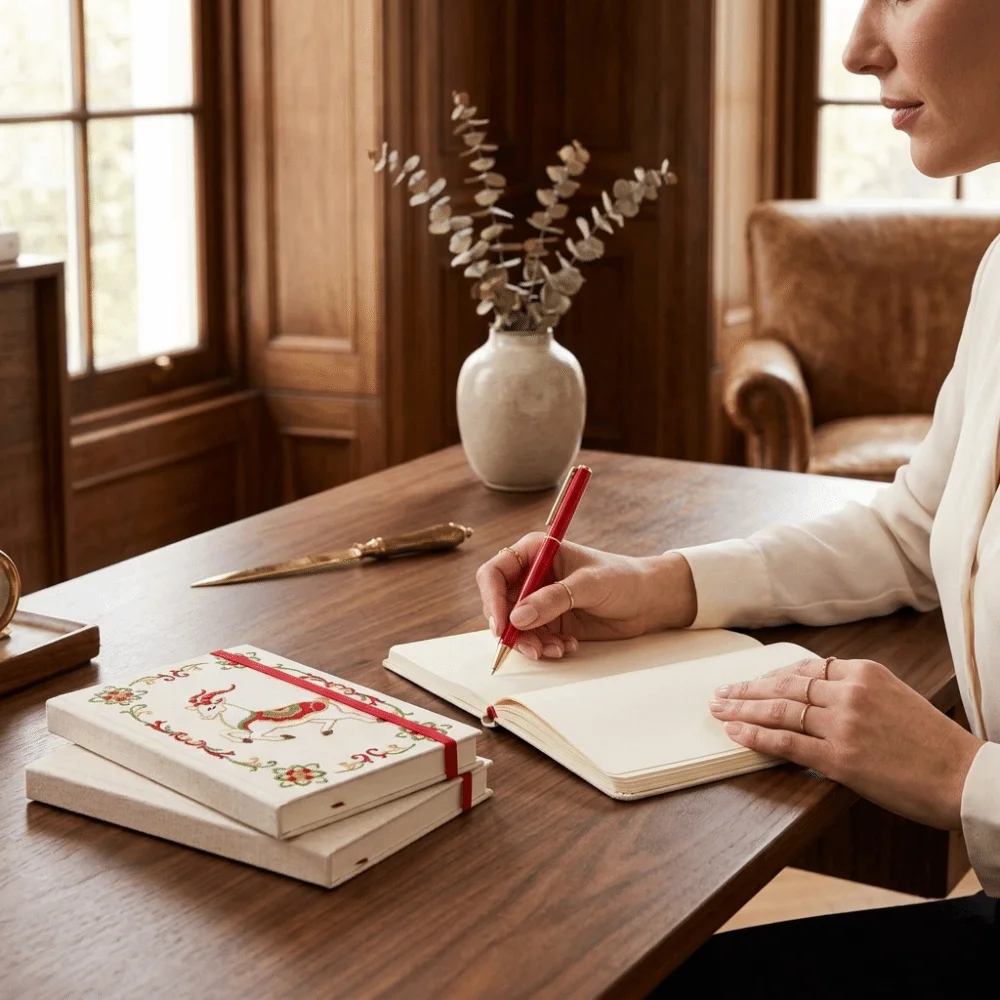 Embroidery Cover Calendar Notebook Thick Smooth Pages Ink Bleeding Prevention Embroidery notebook Exquisite Texture