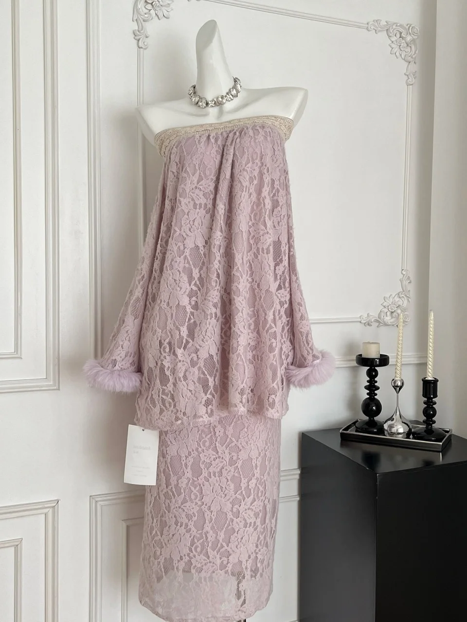 Ensemble jupe longue en dentelle Sve One oulder Plu Feel f pour femme, ample, deux pièces, collection hiver