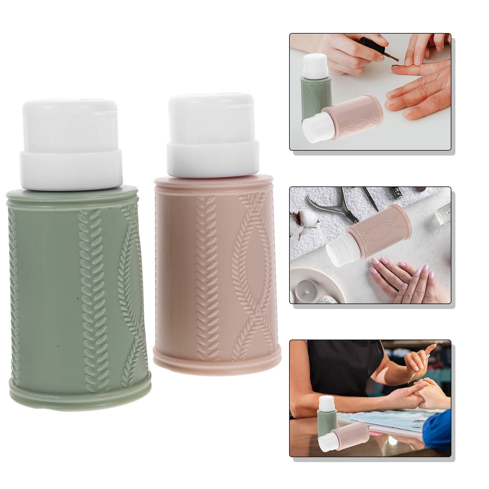 2 Stück Nagellackentferner-Flaschen, auslaufsicher, nach unten drücken, Pumpspender, leer, grün, Khaki, Reisegröße, nachfüllbare Behälter