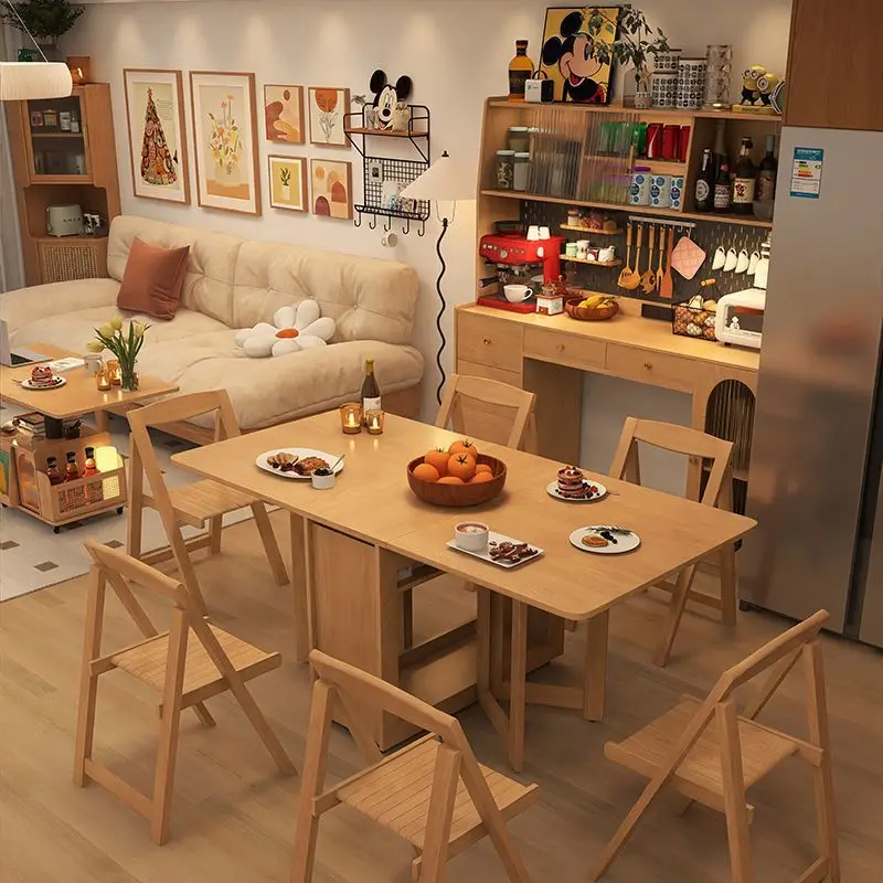 Japanese-style folding dining side , integrated telescopic, small apartment against the wall, dining table, solid wood cabinet