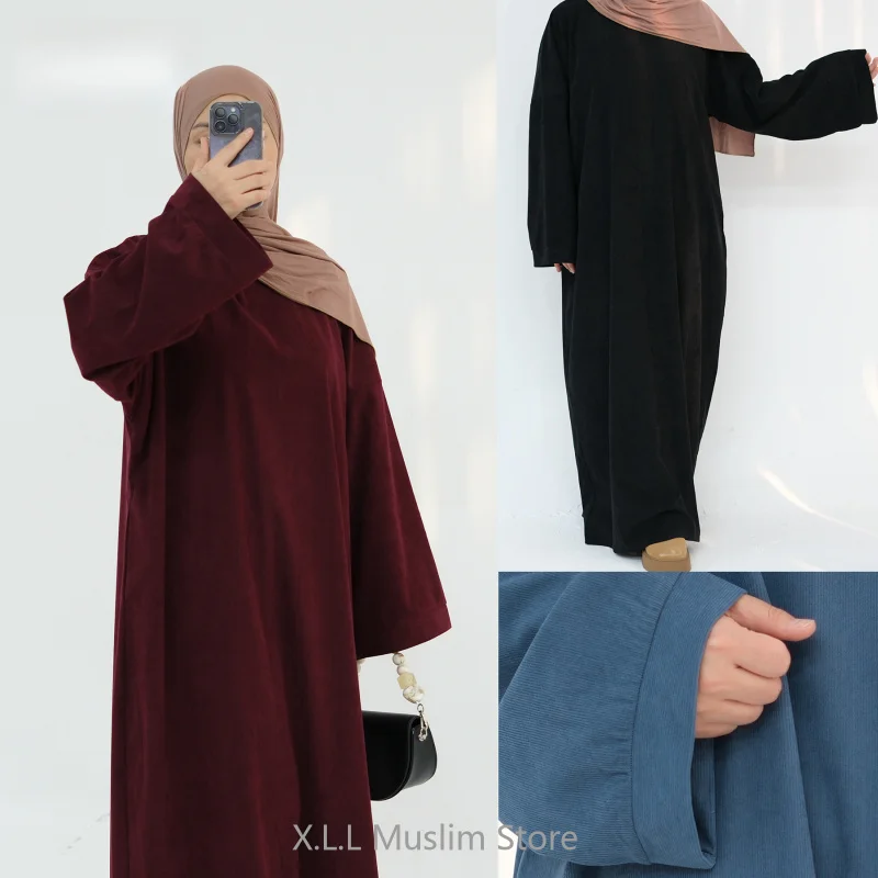 Corduroy Abaya Dubai Luxury Turkey Loose Kaftan Casual Moroccan Clothes Winter Turkey Dresses For Women Luxury Elegant 2024