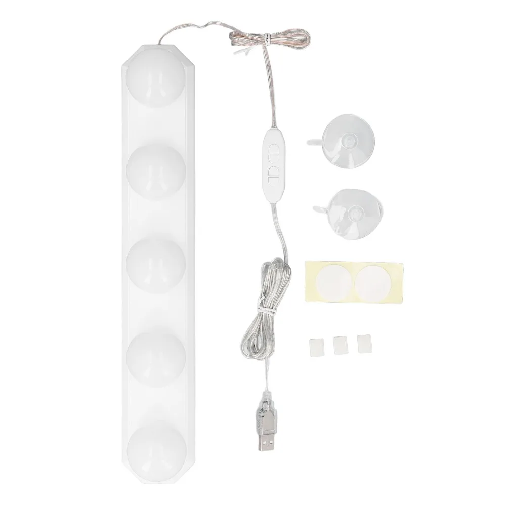 5 Bulbs LED Vanity Lights 3 Color Temperature USB Powered Makeup Lights Stick On Mount Dimmable Control Mirror Lights Travel