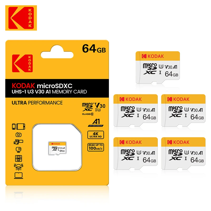 

5pcs Original Kodak EVO Plus 64GB Memory Card 64GB U3 4K Micro SD Card 64G SDHC Microsd UHS-I C10 TF Trans card