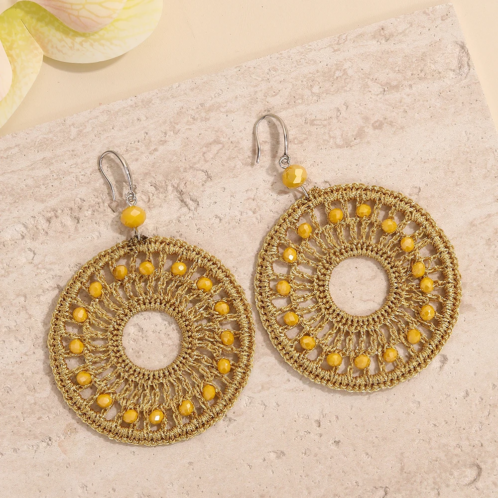 BenS Round large hoop earrings handmade Beaded weave dangle earrings for women Bohemia style Beach Jewelry wholesale E81