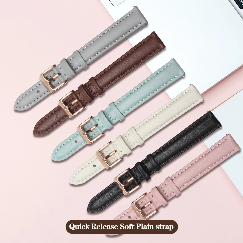 14mm 16mm 18mm 20mm Women's Leather Strap for Ar-mani Casio Longines DW Tissot Fossil Leather Universal Plain Watchband Chain