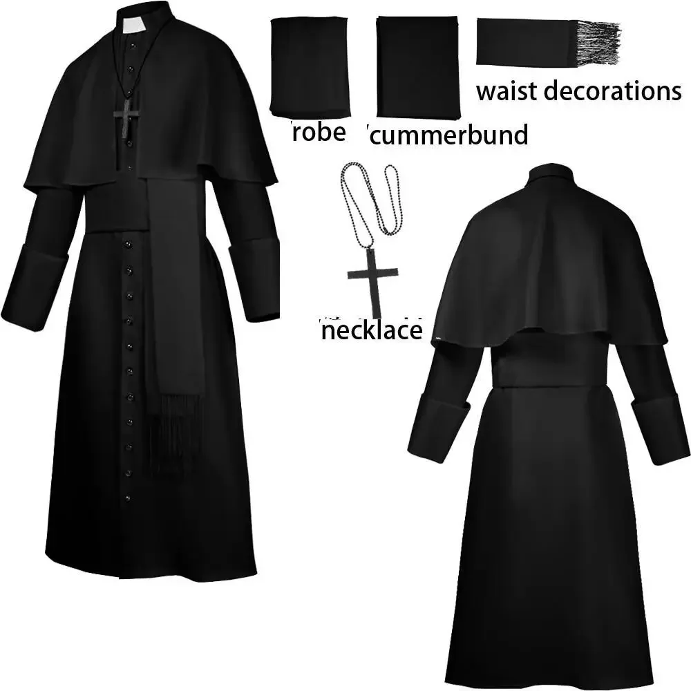 Costumes de Prêtre Médiéval Renaissance Rétro pour Cosplay, Robe Solide de Prêtre Papal pour Messe et Prédication, Idéal pour Halloween