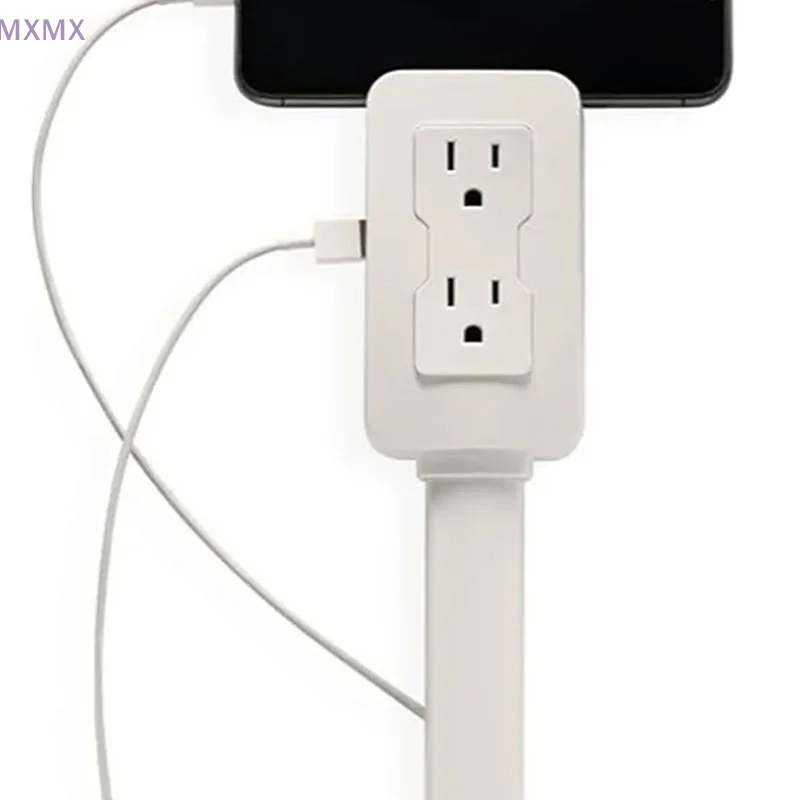 Power Socket Expander 2 Sockets 180° Rotation Stretchable Length Punch-free Power Strip Electrical Socket Extension Cord