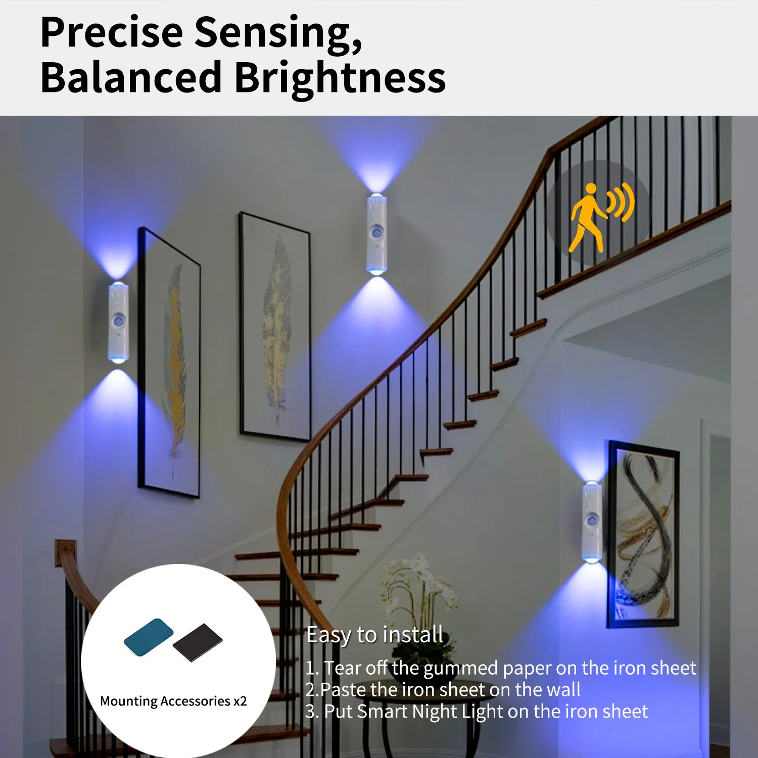 Smart Sensor Night Light Charging Wall Light Dimming AAtmosphere Light Suitable for Corridor Stairs Wardrobe Bedroom Bedside