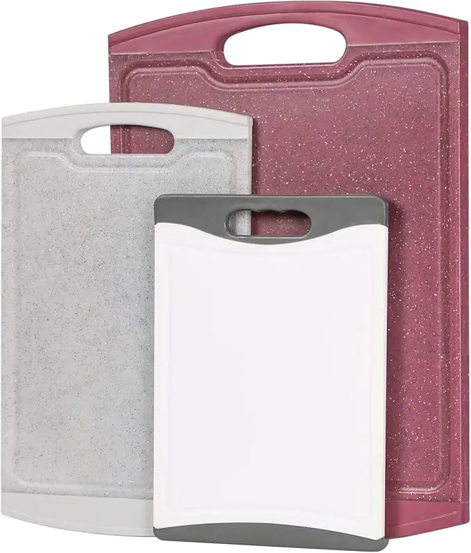 

3-Piece Premium Food Grade Plastic Cutting Board Set - Non-Slip, BPA Free, Dishwasher Safe Chopping Boards for Kitchen, Differen