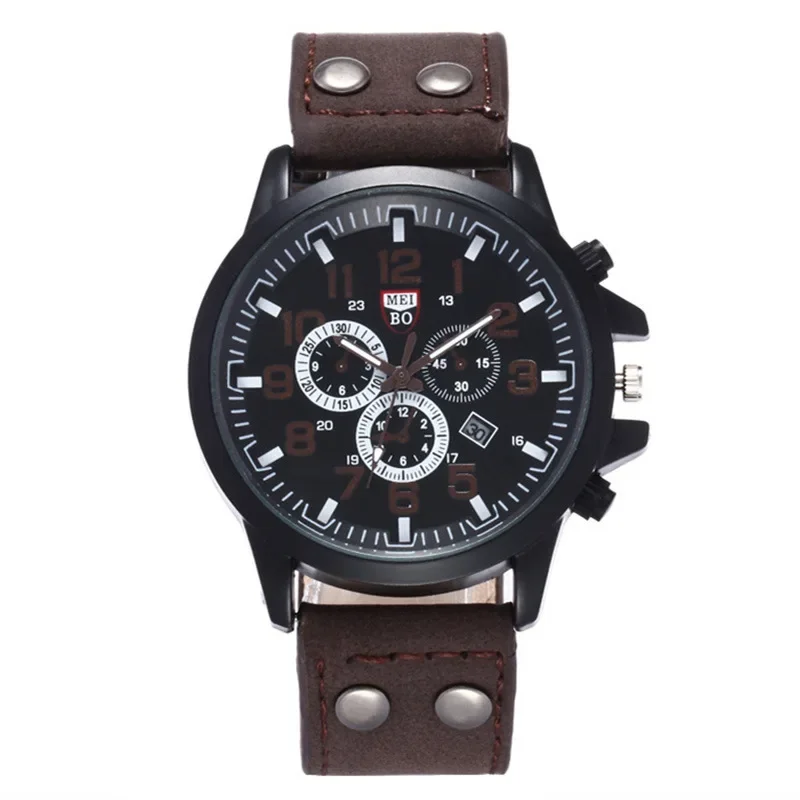 Reloj deportivo de lujo para hombre, cronógrafo de cuarzo, con tres ojos, correa de PU, resistente al agua, nuevo