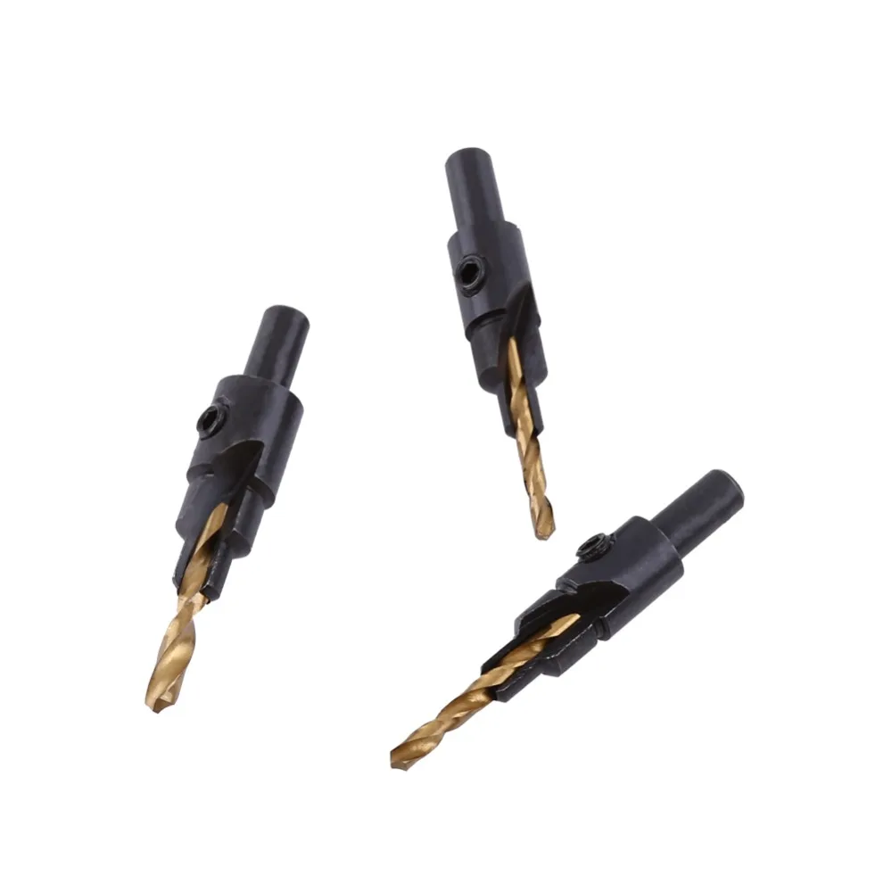 6PCS HSS Steel 4241 Countersink Drill Bit Set 1/4 Inch Hex Shank Round Shank Woodworking Drill Bit Set Tapered Design