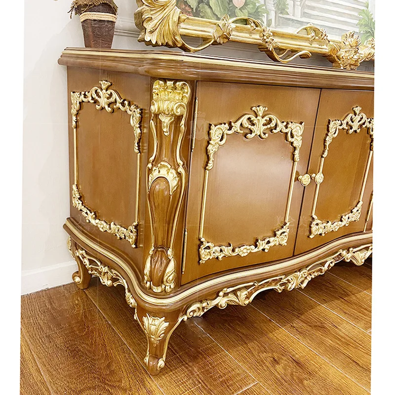 French Neoclassical TV Cabinet Villa Mansion European Birch Carving Painted Extended TV Cabinet Floor Cabinet Furniture