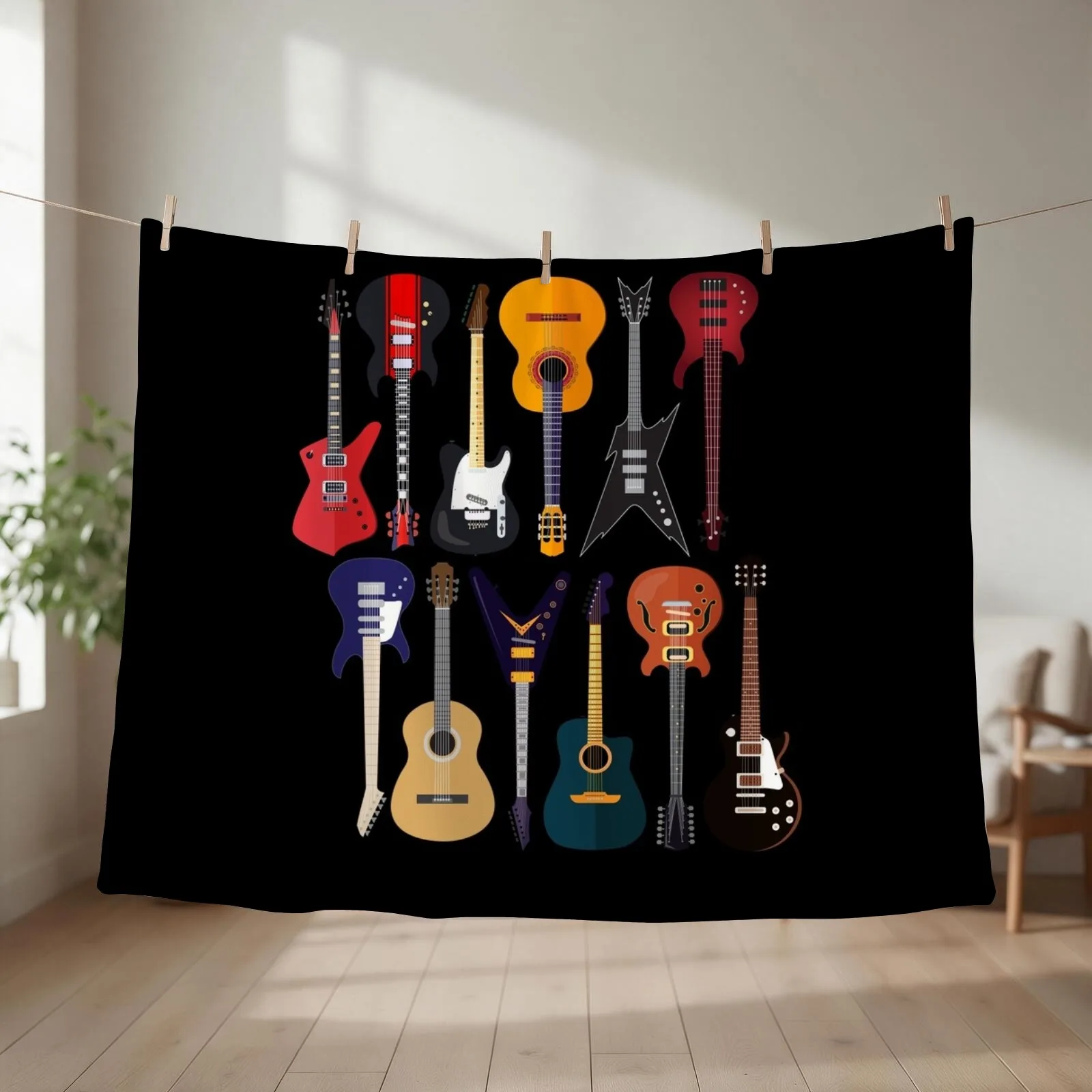 Musician Different Types Of Guitar Throw Blanket couch cozy soft plush fuzzy picnic outdoor blanket