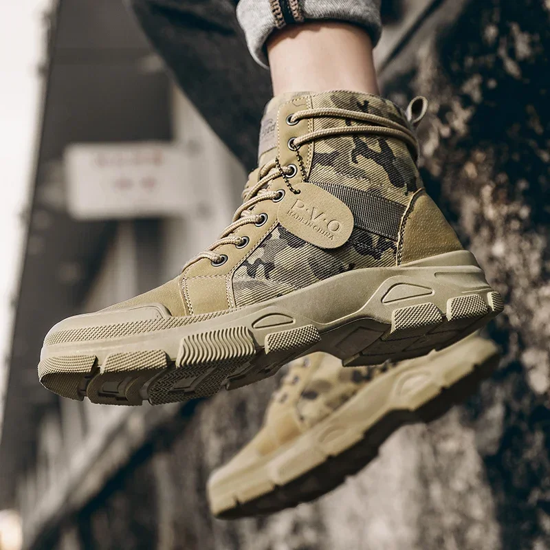 High-Top Boots for Men Autumn Camouflage Desert Casual Flats Mens Boot Breathable Non Slip Work Shoes for Men Zapatillas Hombre view 2