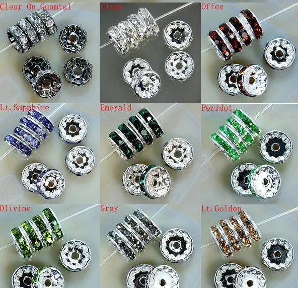 100Pcs/Lot 4/6/8/10/12mm Metal Rhinestone Crystal Rondelles Bead Loose Spacer Beads for DIY Jewelry  Bracelet Accessoriesj