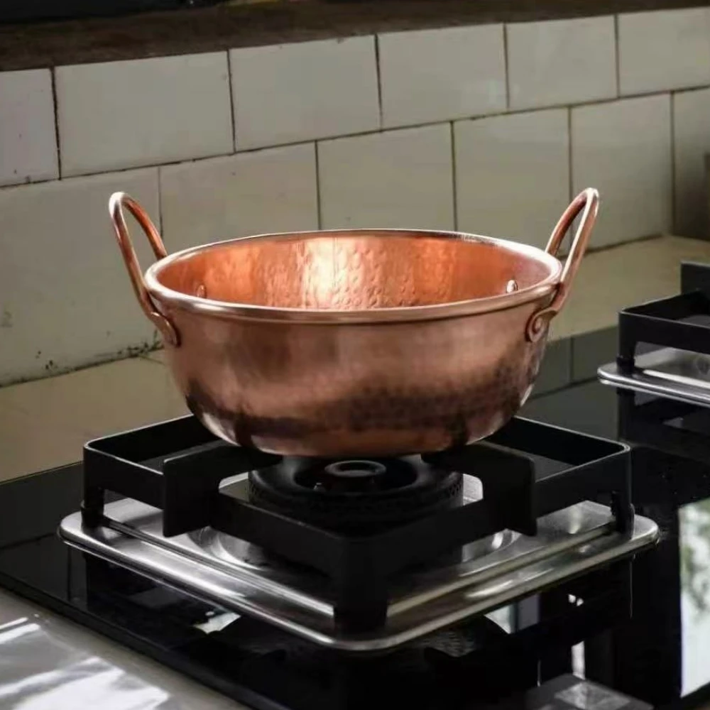 Vintage Copper Pot,Camping Food Pot Cooking Utensil Simmering and Pasta Stewing,Handcrafted Hammer Texture 20 cm Handheld Pot