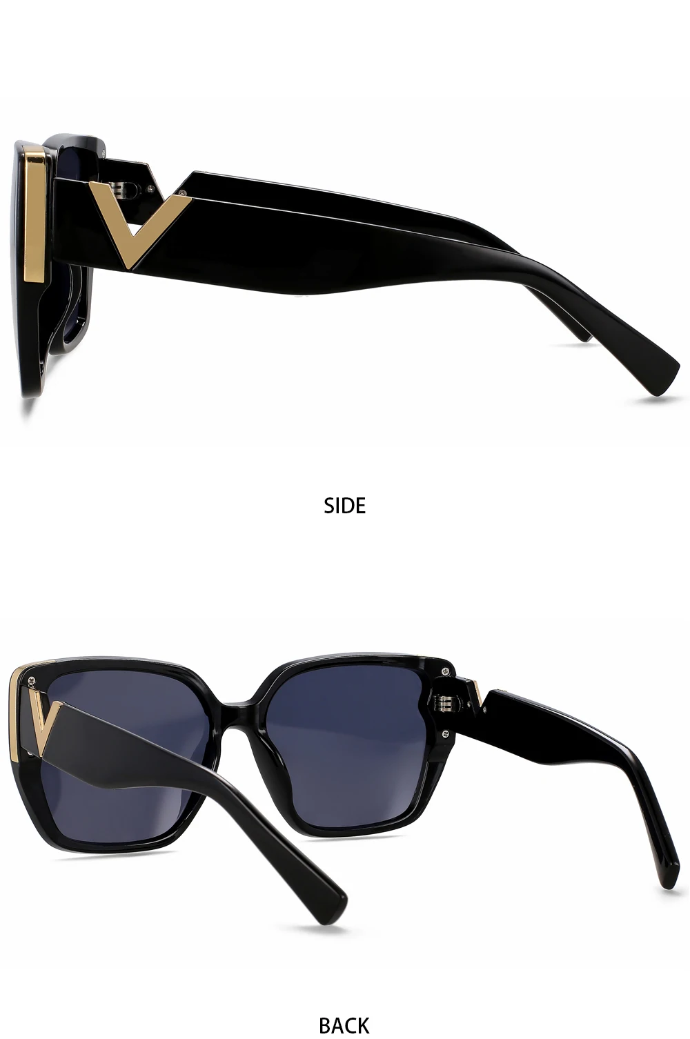 55996 Luxus Marke V-förmige Sonnenbrille Frauen Spiegel Retro Sonnenbrille für Damen Luxus Vintage Shades Weibliche Schwarz Oculos – Detail 8