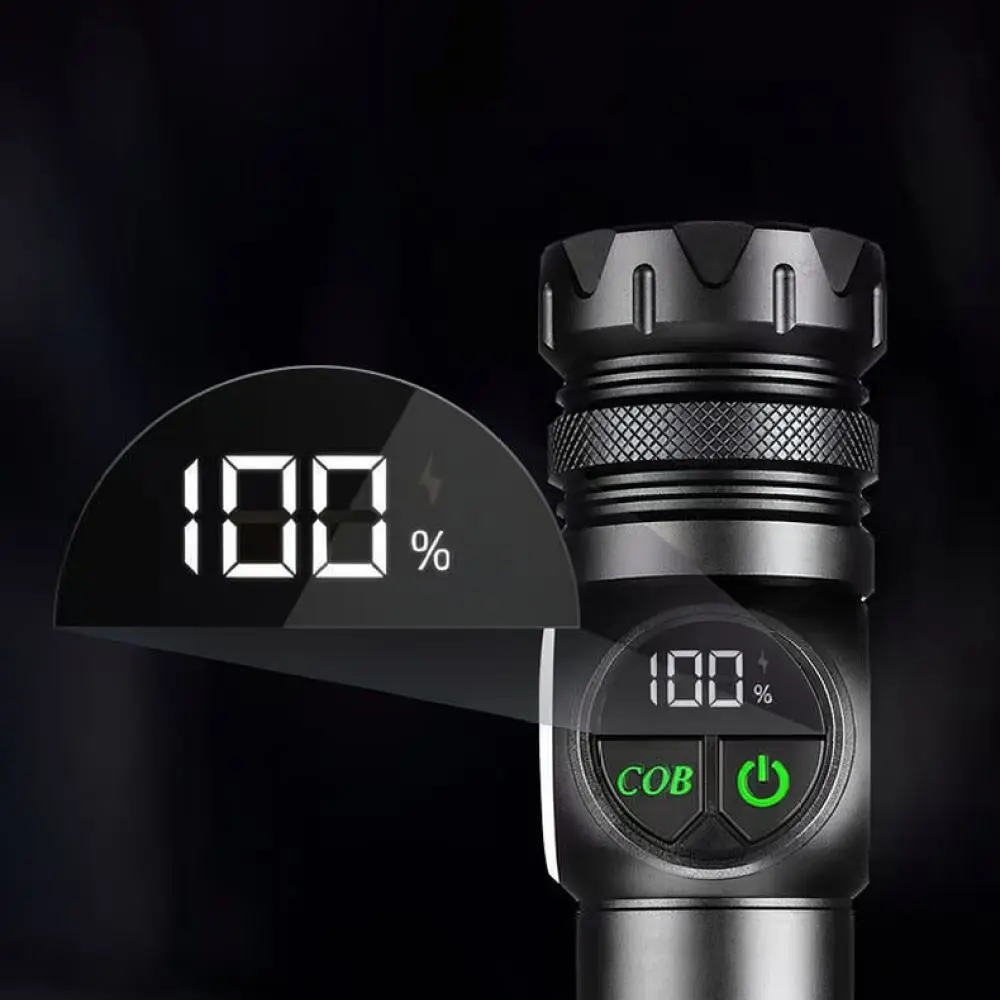 High Power White Laser Flashlight Multifunctional Torch With COB Side Light Intelligent Display Outdoor Patrol Lamp