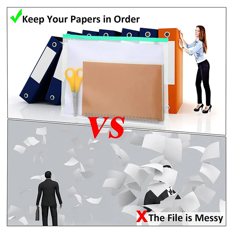 

40Pcs Binder Pockets 3 Hole Binder Pockets A4 Size With Zipper Binder For 3-Ring Binder Loose Leaf Bags Waterproof