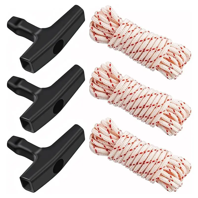 AEE4-3Pack 10 Ft X 9/64In(3.5Mm) Pull Cord Rope With Starterhandle, Braided Ropes With High Tensile Strength For Lawn Mowers