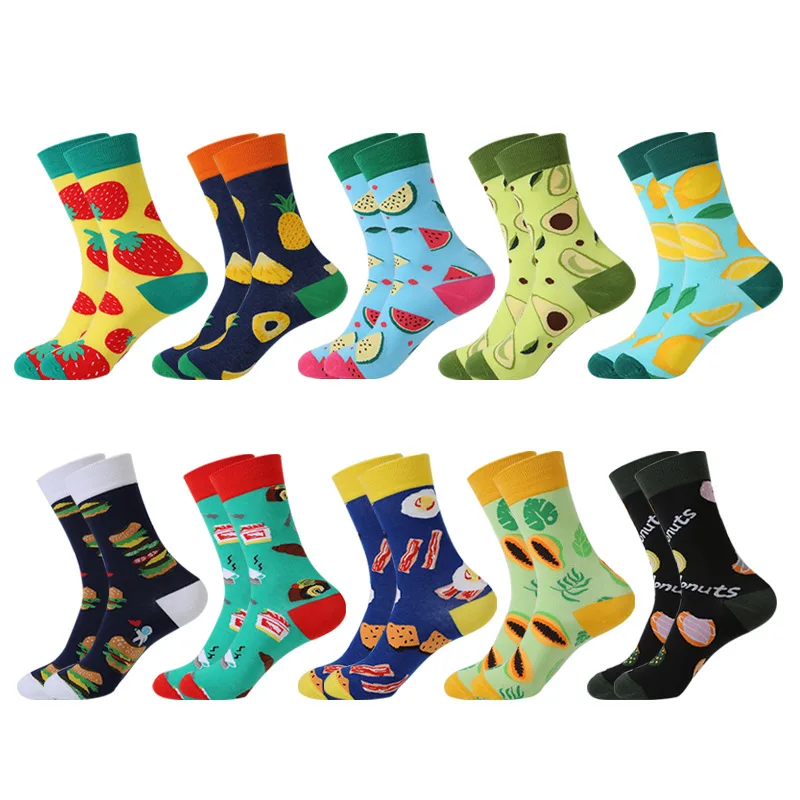 1 Pair Cotton avocado Lemon Women Happy Socks Funny Colorful Fruits Food Harajuku Street Skateboard Girls High Cute Sox Autumn