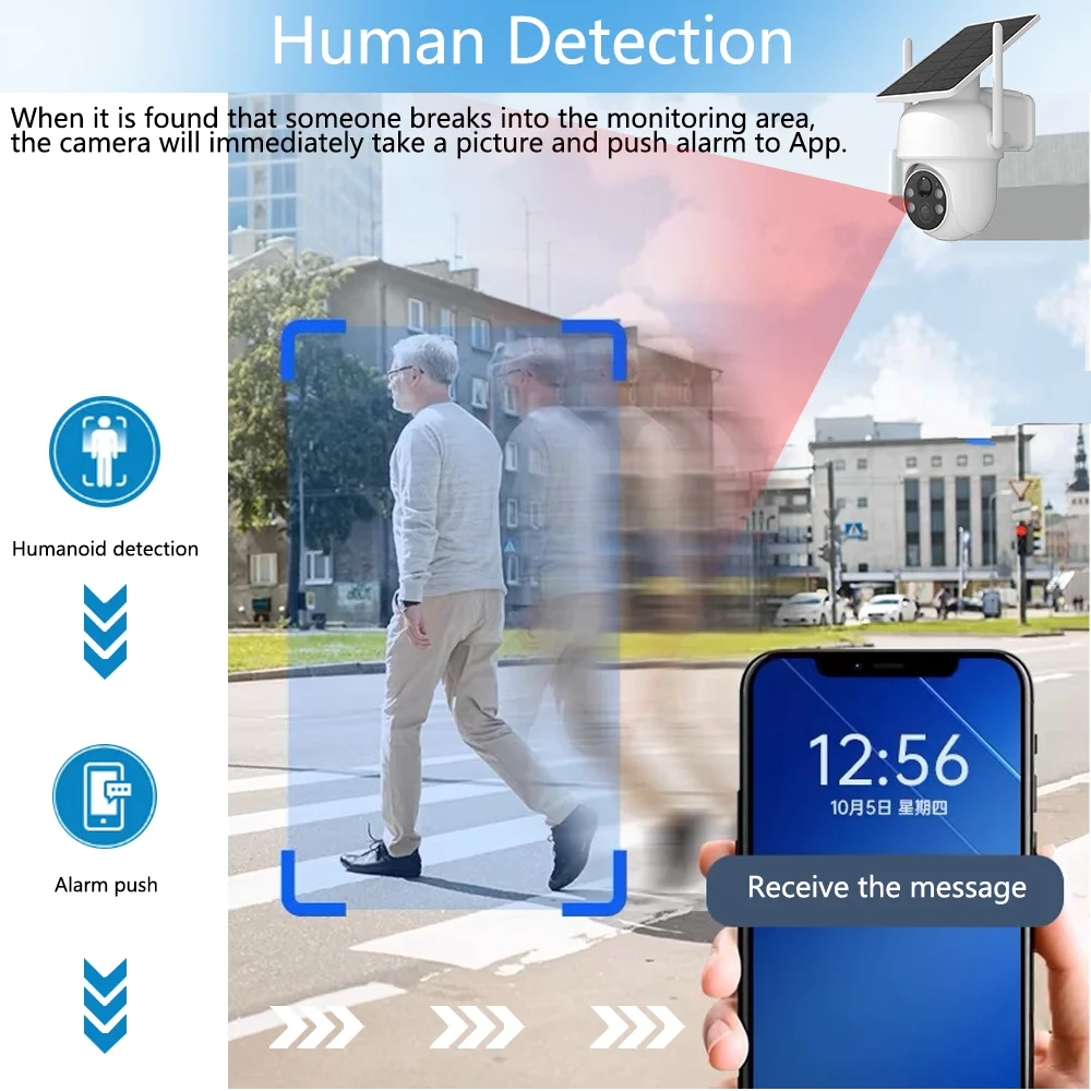 5MP Outdoor Solar Camera WiFi Battery Security Camera Human Detection Full Color Night Vision Waterproof For Home Monitor Camera