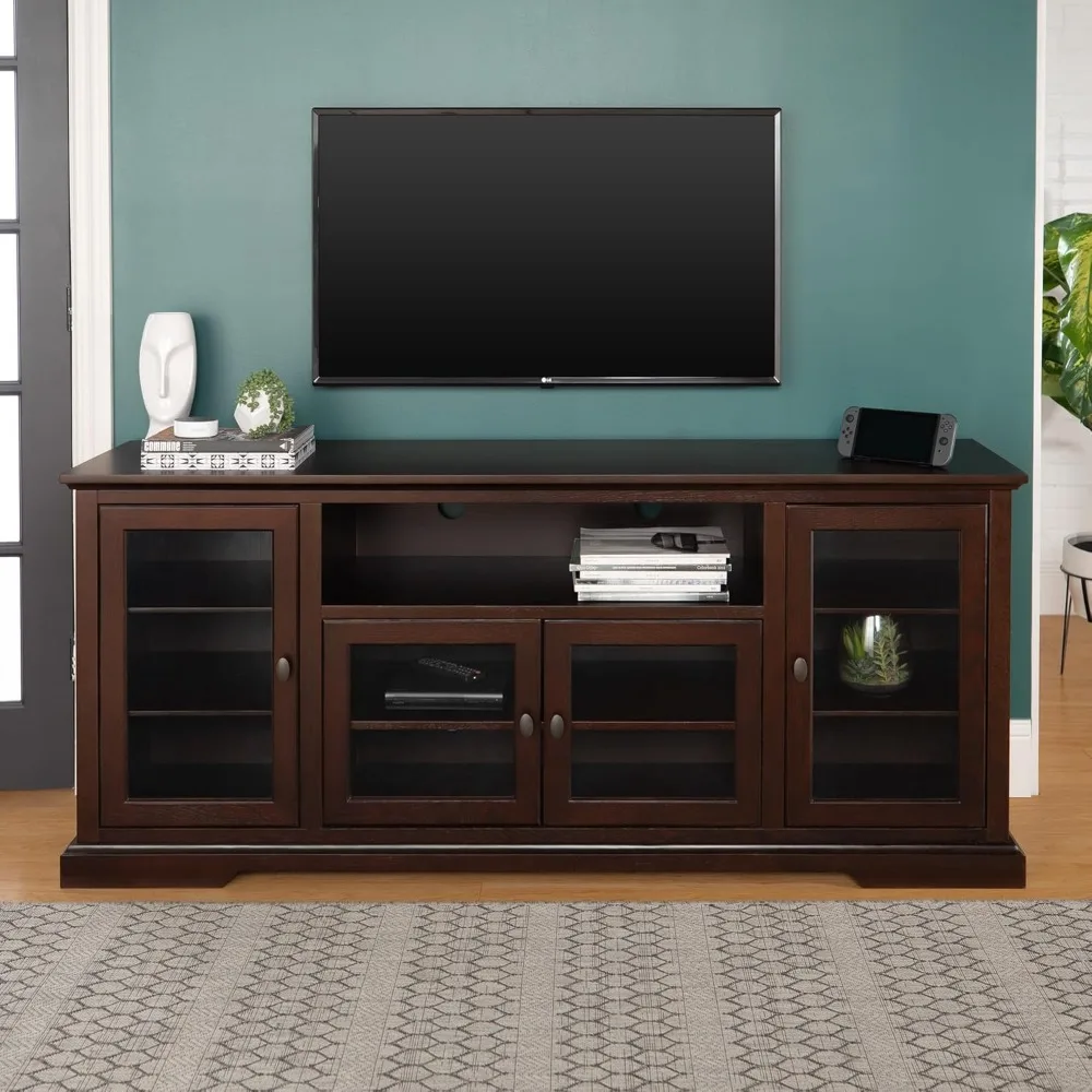 Clássico Glass Door Storage TV Console, TVs até 80 polegadas, 70 Polegada, Espresso Brown