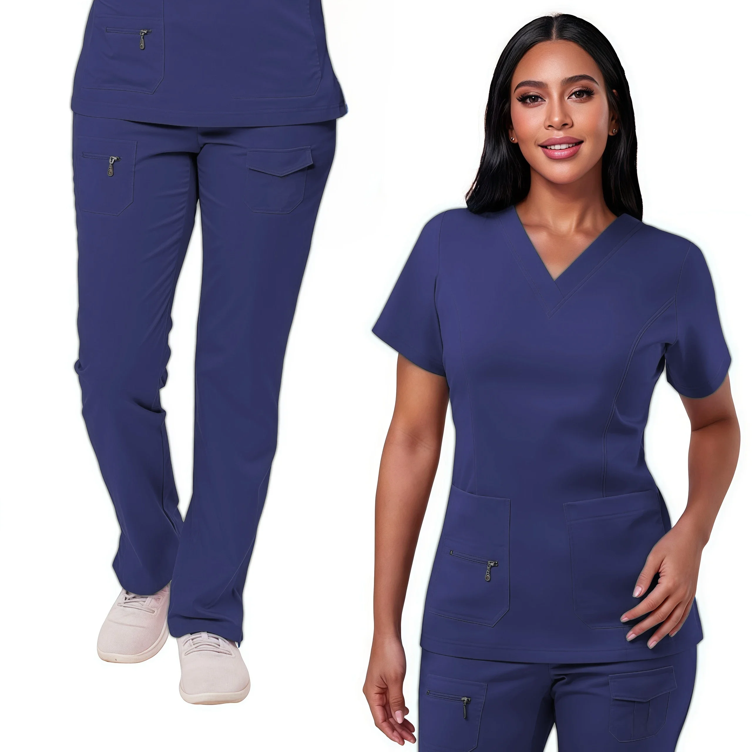 

Wholesale Medical Scrubs Uniforms Set Fashion Breathable Hospital Nurse Uniforms Sets Short Sleeve Jogger Type Nurse Scrub Sets