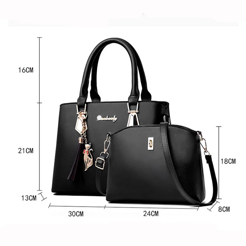 2 pcs/set Women's Handbag Exquisite Pendant PU Shoulder Bag For Women