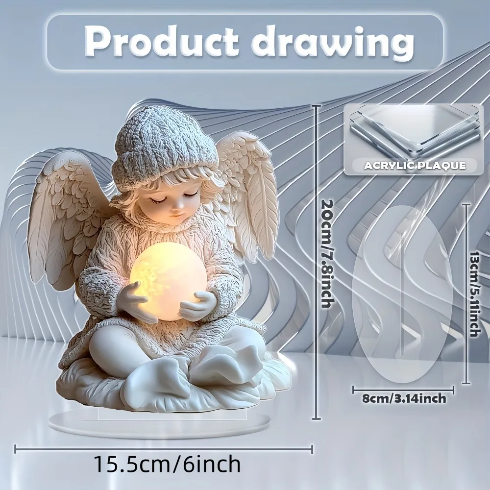  ملاك مسطح ثنائي الأبعاد مع شاشة عرض أكريليك مضيئة، ديكور مثالي للمكتب/غرفة المعيشة، هدية عيد ميلاد/شتاء، تتضمن قاعدة #5